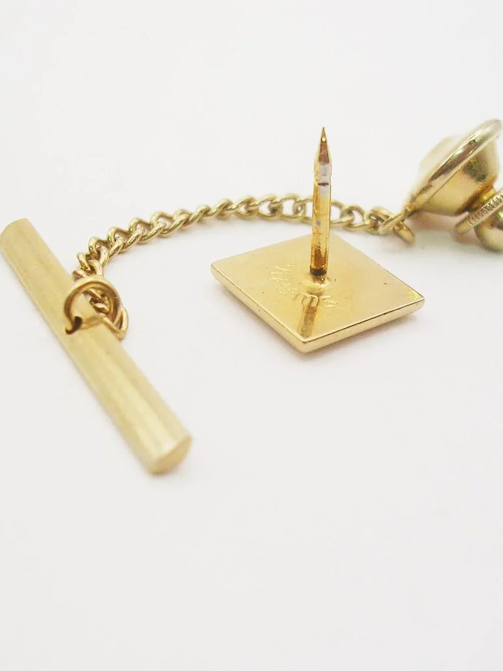 Vintage Tie Tack Pin with Chain square hand engraved classic Swank Formal Wear